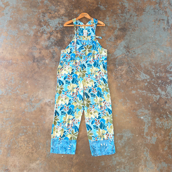 Vintage 90s Boho Rayon Beaded Printed Jumpsuit Overall Size S White Stag - Picture 1 of 8